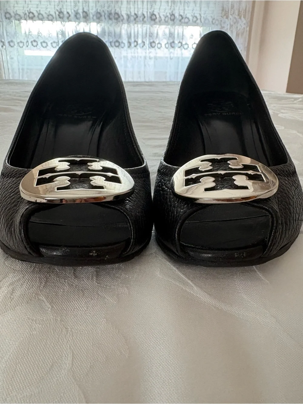 Tory Burch Sally-style peep-toe wedge/pumps